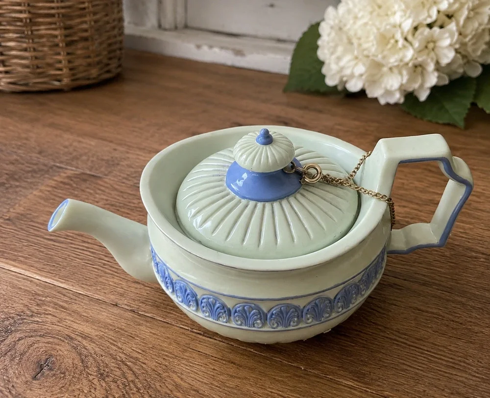 Vintage Nini Mini Ceramic Teapot Blue White Decorative Tea Pot Attached Lid